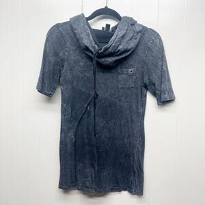 Tough Luv Clothing Stonewash Funnel Neck Short Sleeve Black Top Juniors Medium